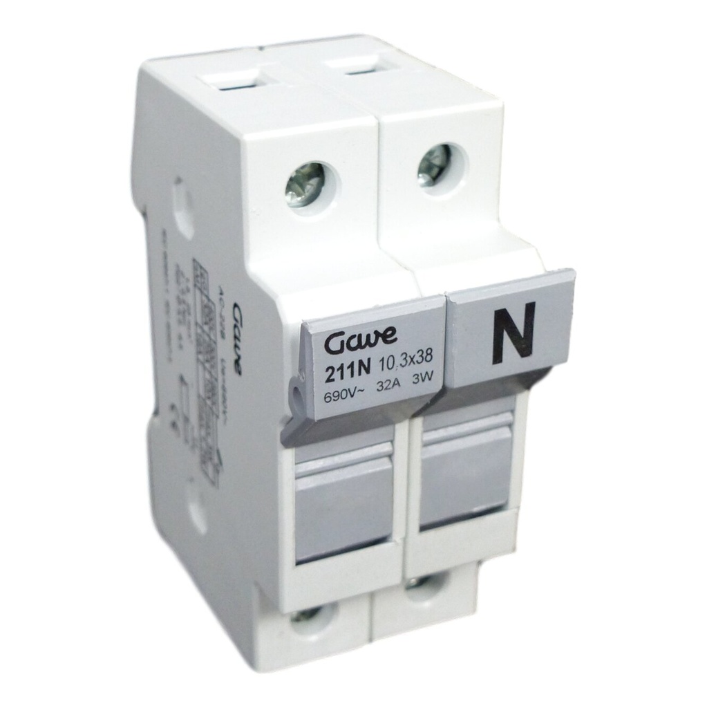 PORTAFUSIBLE GAVE 10X38 1P+N 32A.CARRIL DIN