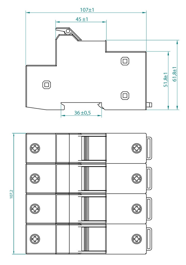PORTAFUSIBLE GAVE 14X51 3P+N 50A.RAIL DIN