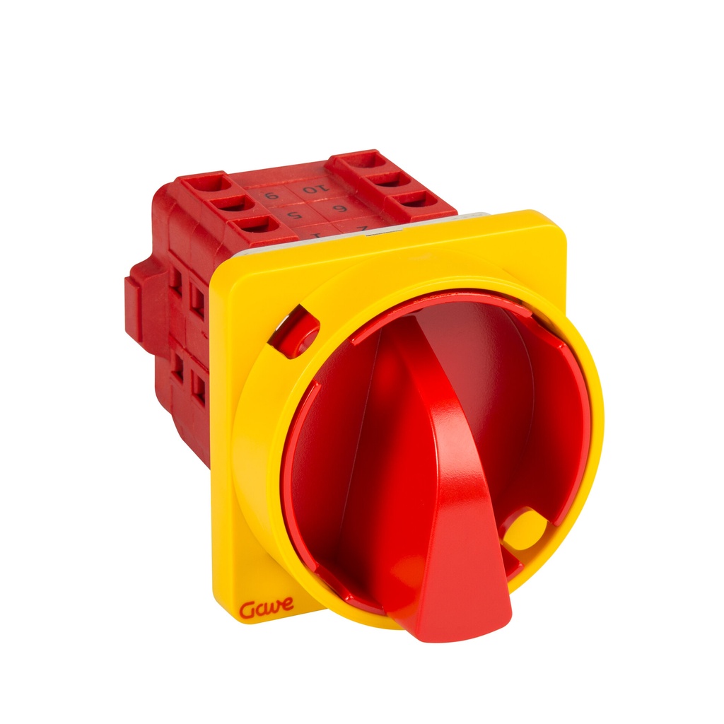 INTERRUPTOR 3P.25A.D1 BLOQUEO CANDADO ROJO/AMARILLO + AUXILIAR 1NA+1NC 12A
