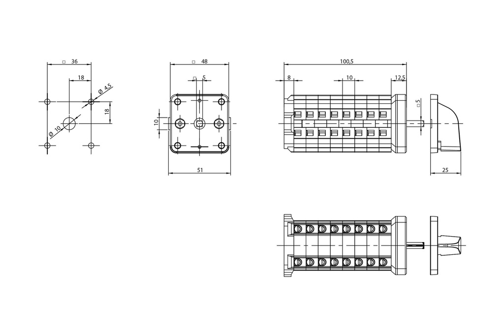 CONMUTADOR  SIN 0 3P 5 POS.12A.D0