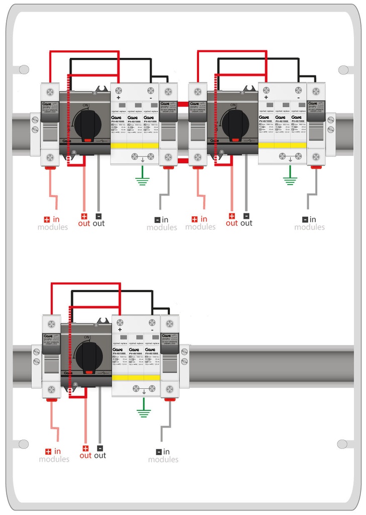 CAJA MODULAR CONEXIÓN PV - 1STRINGS 1000V 25A FUS20A 3MPPT SALIDAS INDIVIDUALES