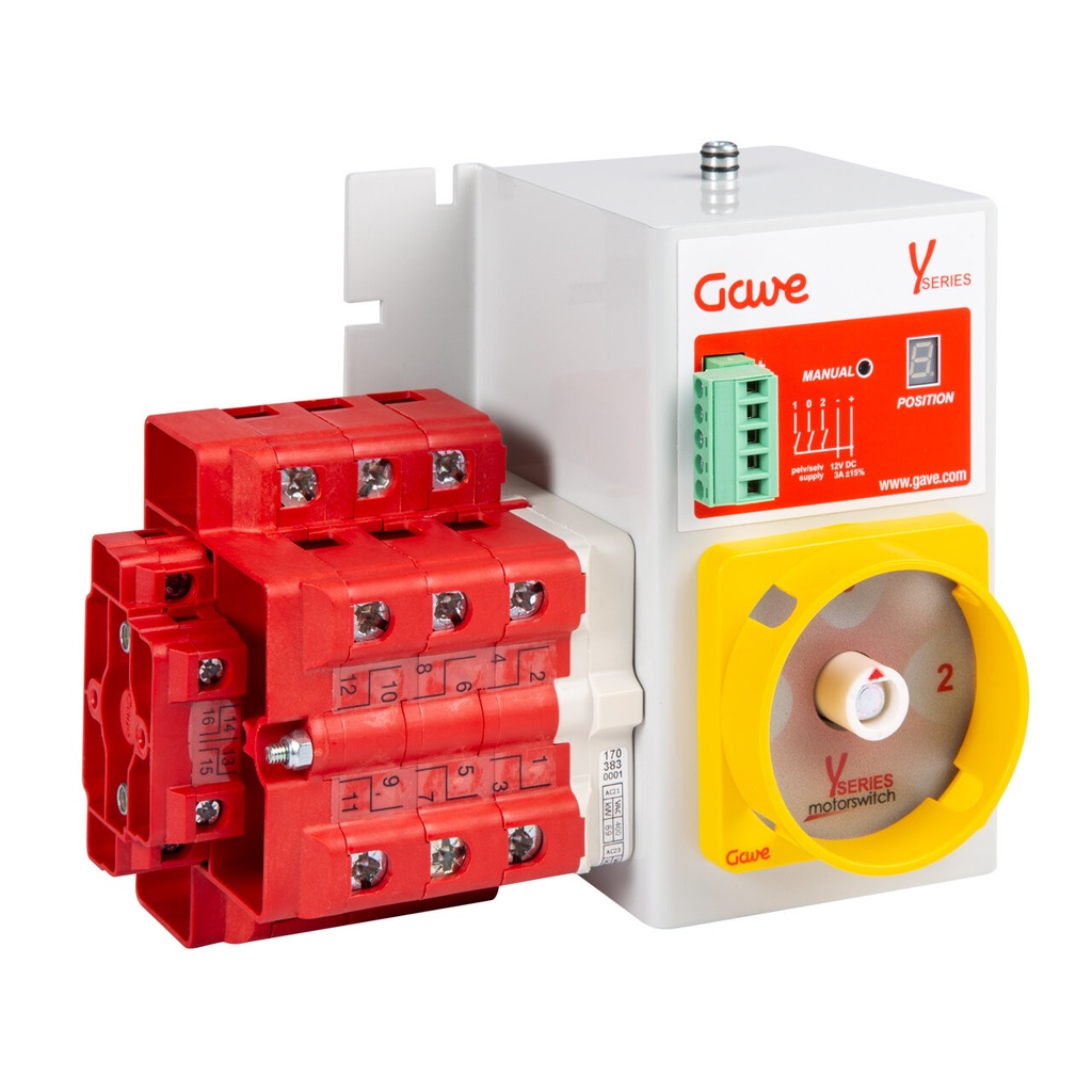 CONMUTADOR  MOTORIZADO ENTRADA SUPERIOR 1-0-2 3P 125A. 12V DC GAVE