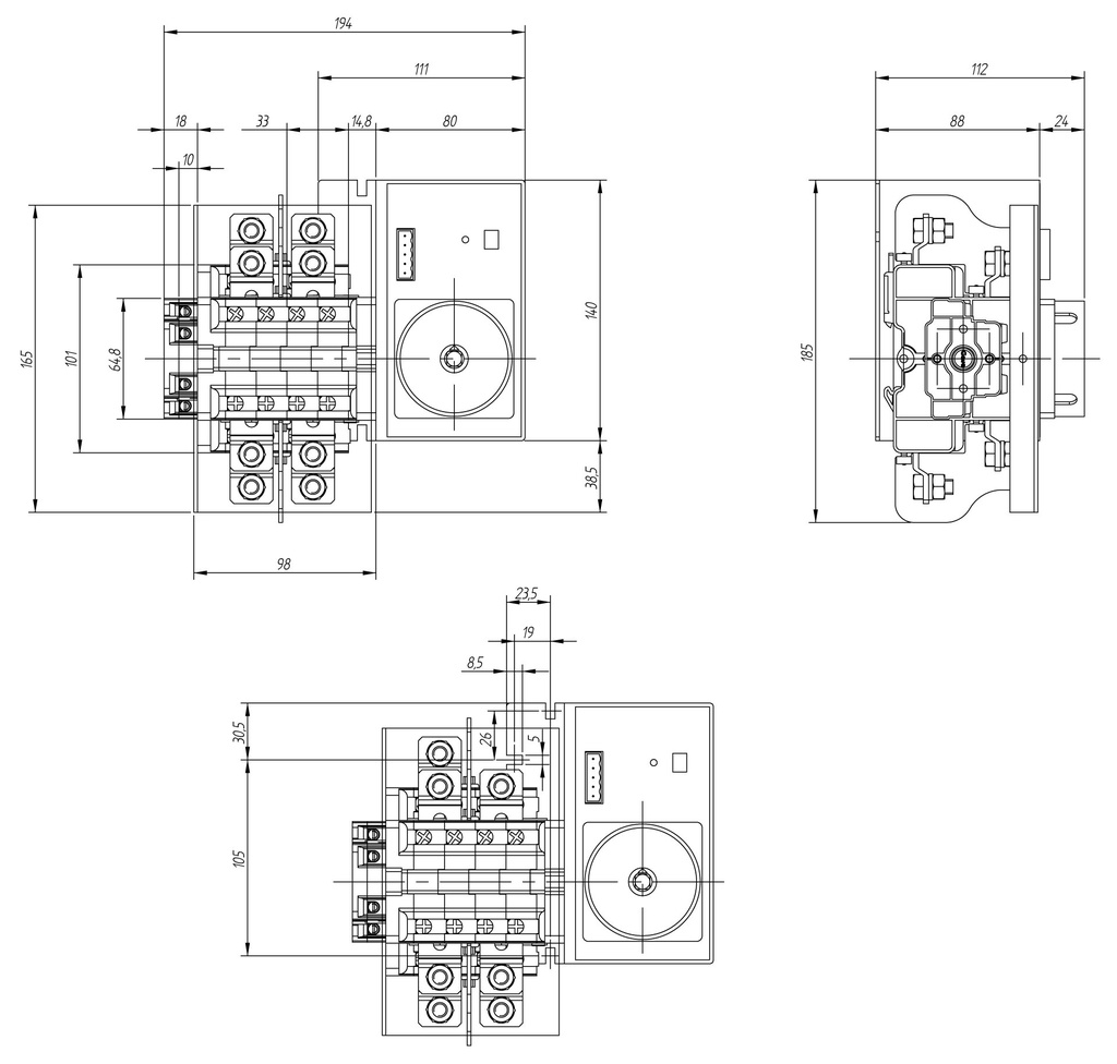 CONMUTADOR  MOTORIZADO ENTRADA INFERIOR 1-0-2 2P 160A. 12V DC GAVE
